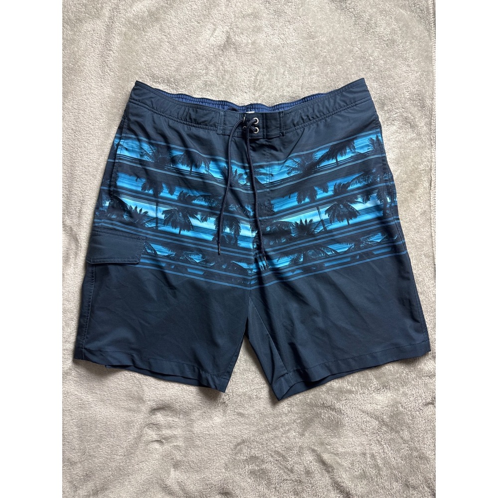 Sonoma Swim Trunks Mens XL Blue Excellent Palm Tree Striped Cargo Board Shorts